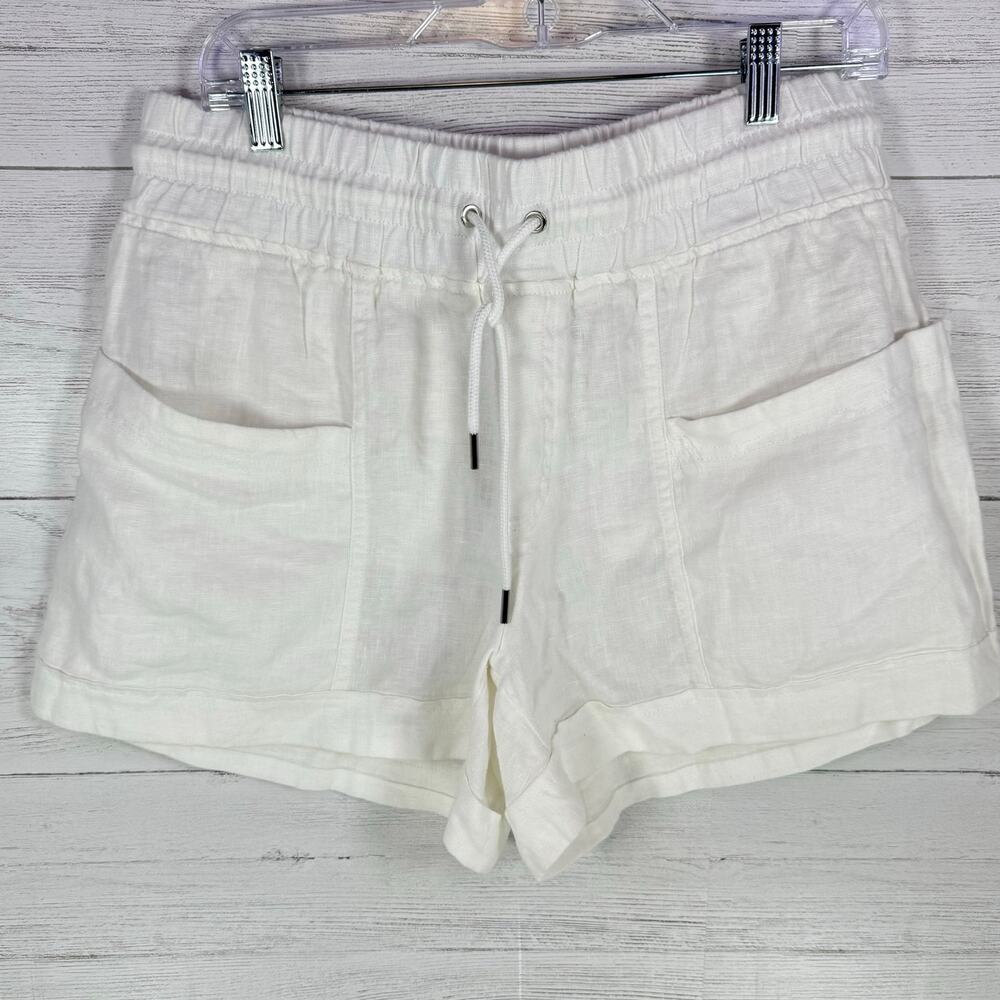 Women's White Drawstring Linen-Blend Shorts